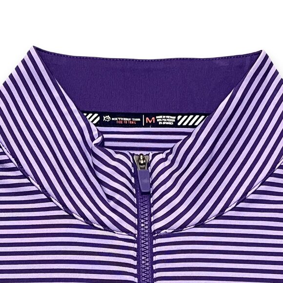 Southern Tide TCU Men's Striped Purple & Lavender Quarter Zip Size Medium - Picture 6 of 6